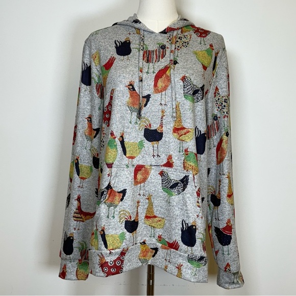 L.A. Soul Tops - L.A. Soul Colorful Chicken Print Pullover Hoodie Soft Cozy Women’s Size Medium